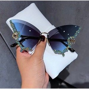 Butterfly Design Sunglasses with Blue and Gold Accents